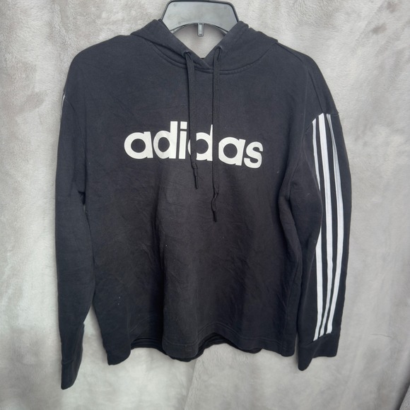 adidas Other - Adidas Essential Logo Hoodie Men's‎ XL Black Pullover Sweatshirt 3-Stripe
